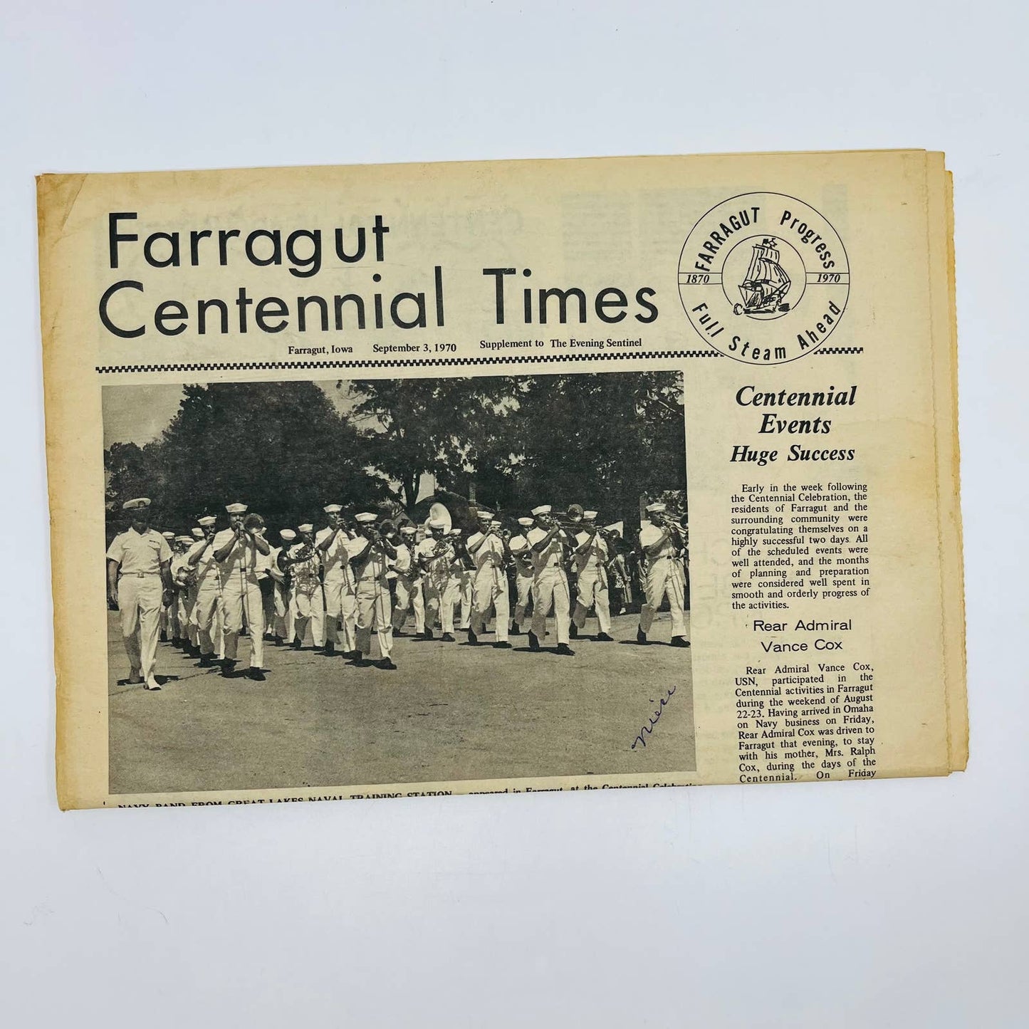 1970 Farragut Centennial Times Supplement Navy Band Parade Farragut Iowa D3