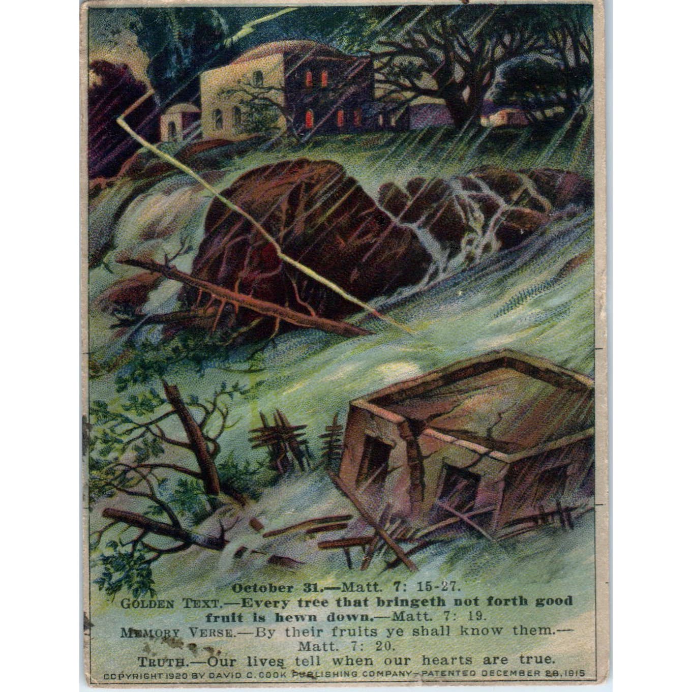 1920 Christian Lesson Picture Card Hew Down The Corrupt Tree SE5