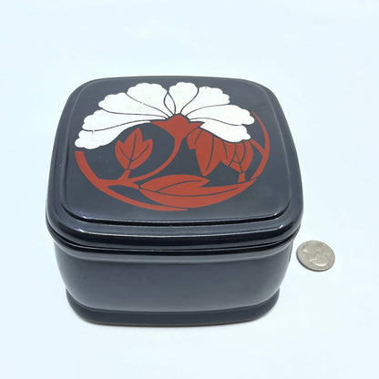 Ladies Ultima II Powder Box Made in Japan Black Lacquered Plastic 5 x 5 x 3 TF5