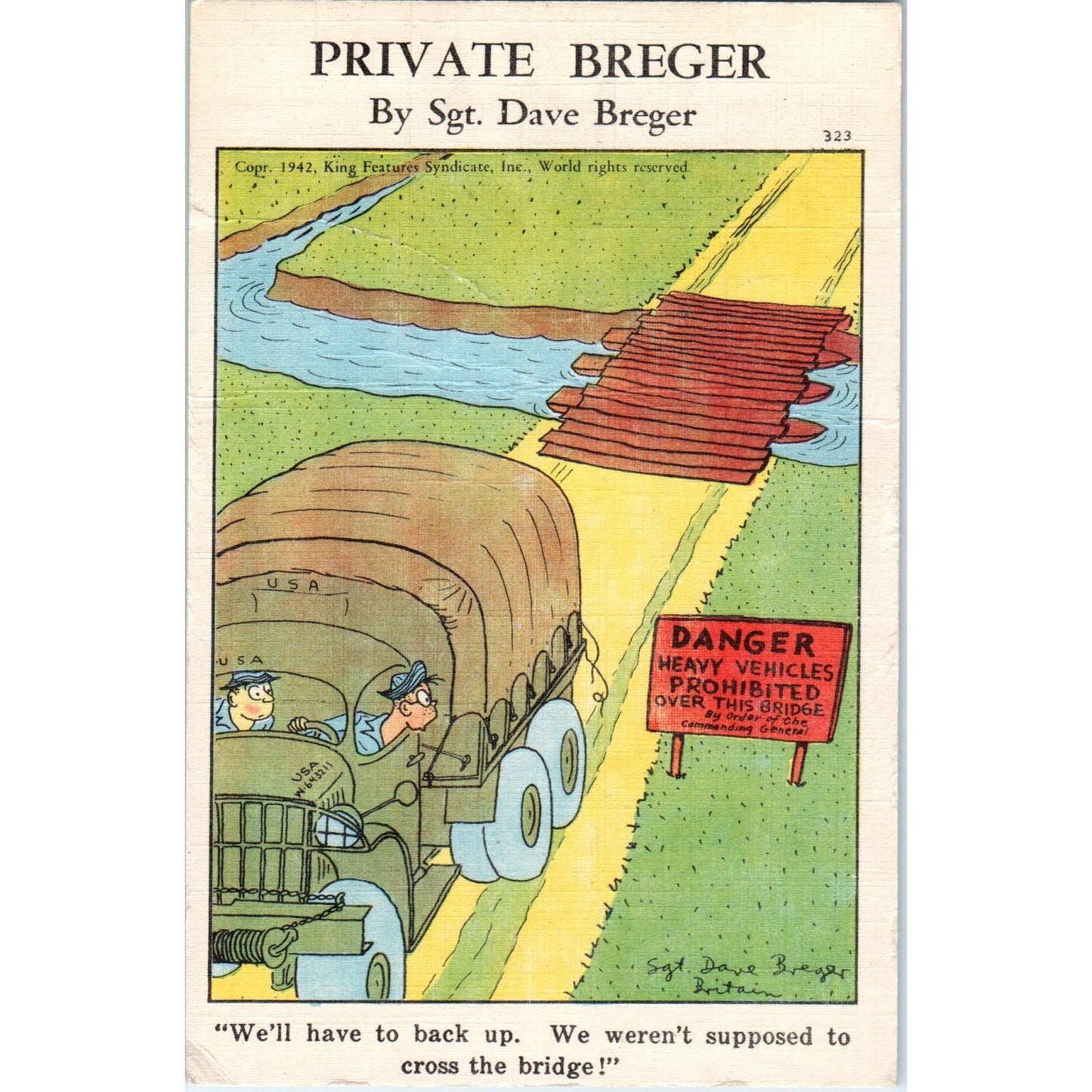 1943 WWII Private Berger #323 Humor Cartoon Sgt. Dave Berger Postcard P2-11