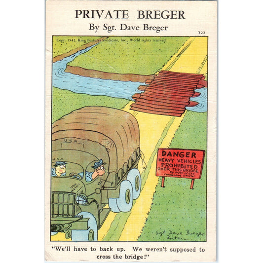 1943 WWII Private Berger #323 Humor Cartoon Sgt. Dave Berger Postcard P2-11