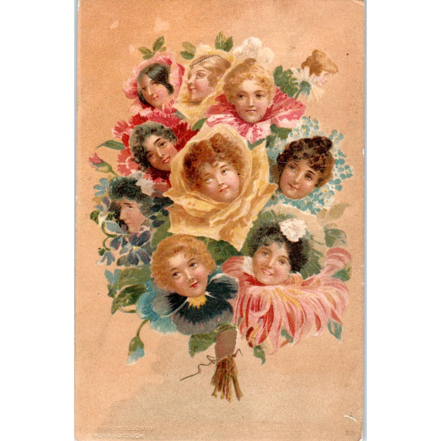 Faces in Flowers French Holloway c1910 Original Postcard TK1-27