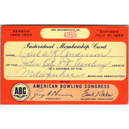 1952 American Bowling Congress Milwaukee Card Intercity 875 Travelling SE5-44