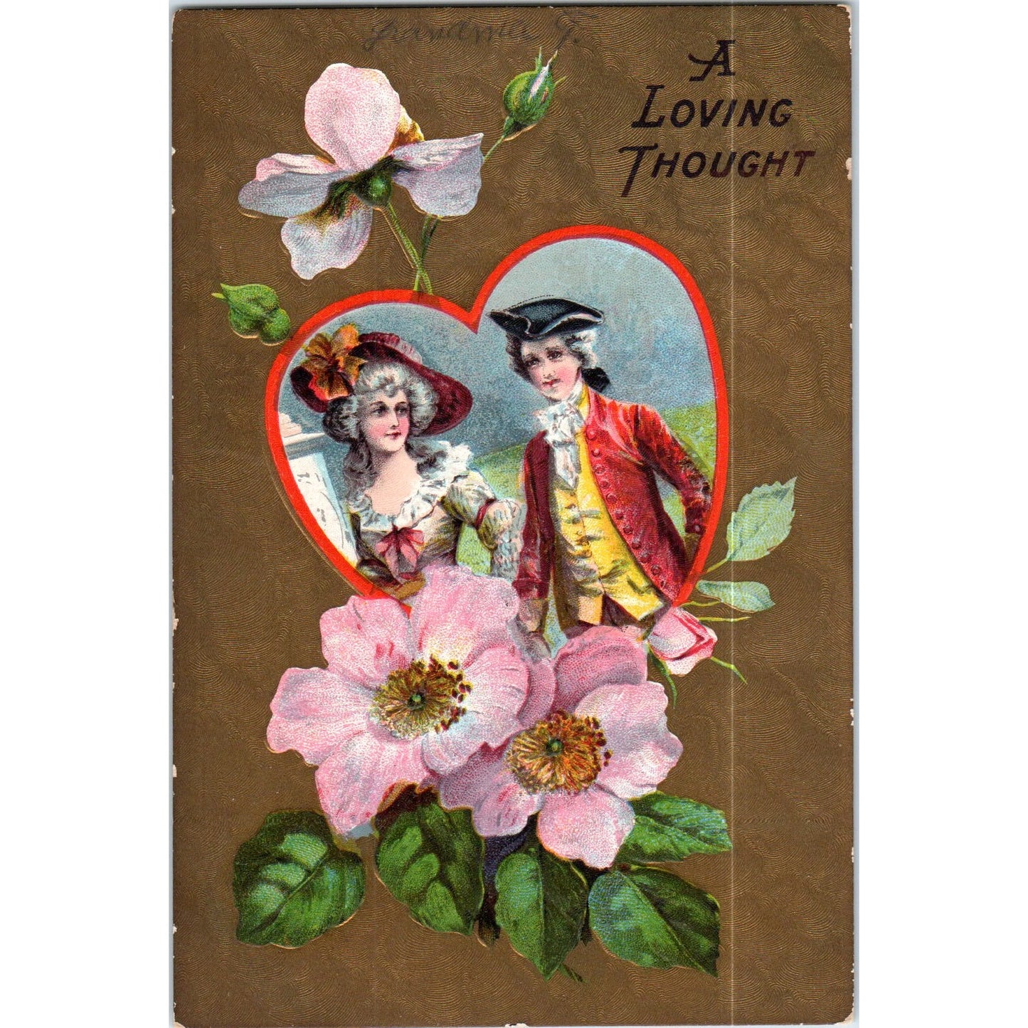 A Loving Thought Colonial Romance Gilt Original Postcard P2-5