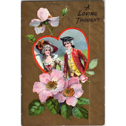 A Loving Thought Colonial Romance Gilt Original Postcard P2-5