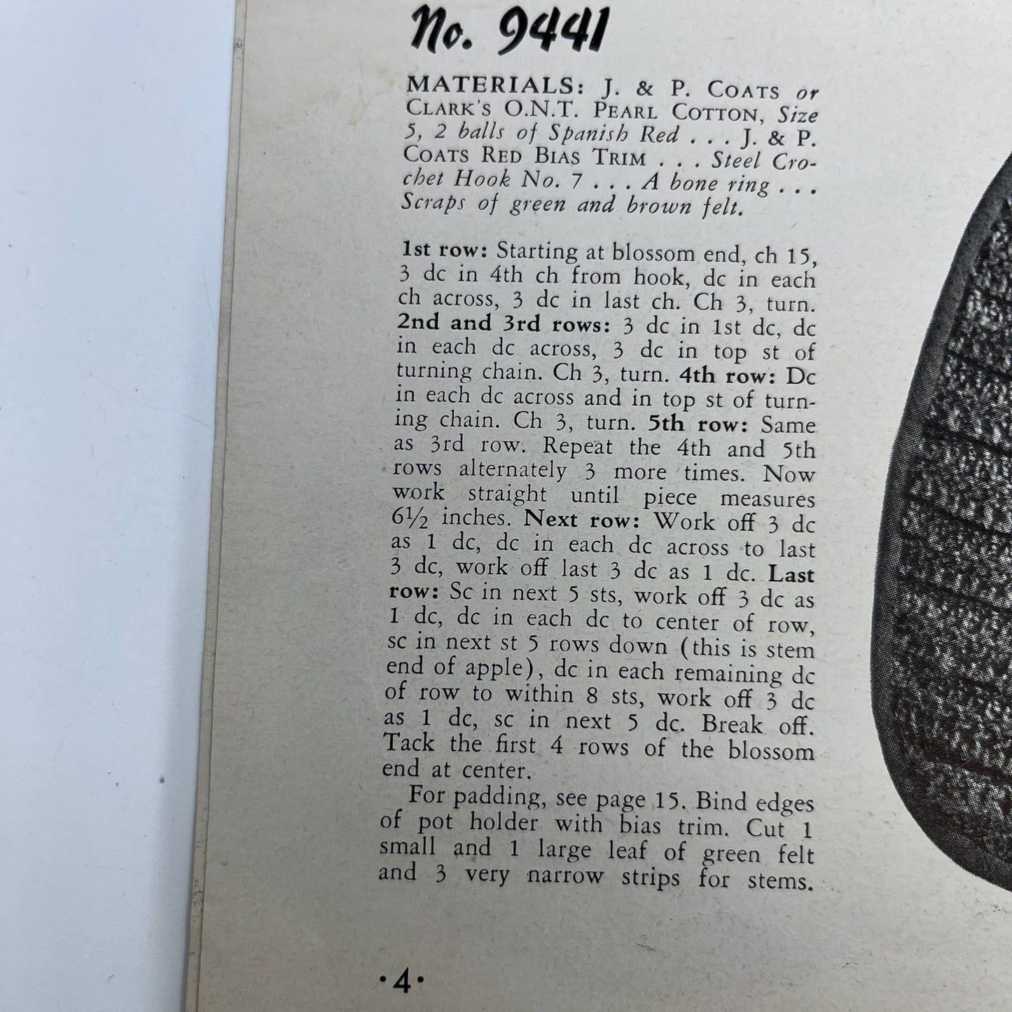 1945 Crochet Pattern Potholders 30 Designs Coats & Clarks Book 222 TH7