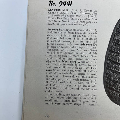 1945 Crochet Pattern Potholders 30 Designs Coats & Clarks Book 222 TH7