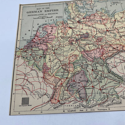 1896 Engraved Pre WWI Map of the German Empire Netherlands & Belgium 8x7" AC8