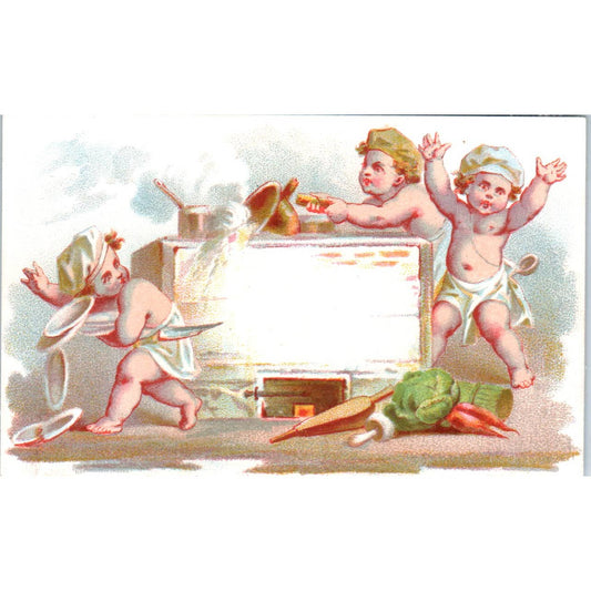 1880s Victorian Trade Card BLANK Babies Cherubs Baking SE3-3