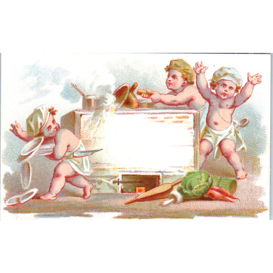 1880s Victorian Trade Card BLANK Babies Cherubs Baking AE6-SF1