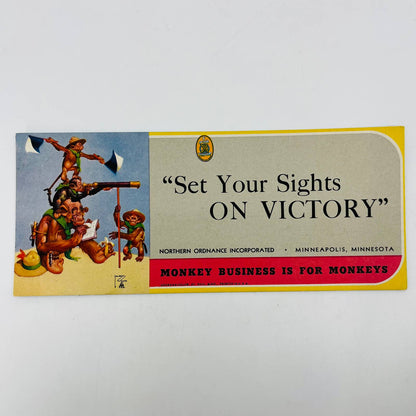 1940s WWII INK BLOTTER Brown & Bigelow Monkey Soldiers Shooting Rifle EA3