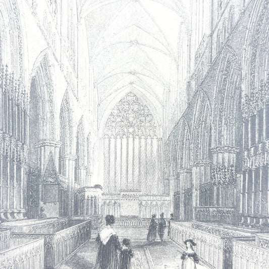 1842 Original Art Engraving Carlisle Cathedral - The Choir AC6