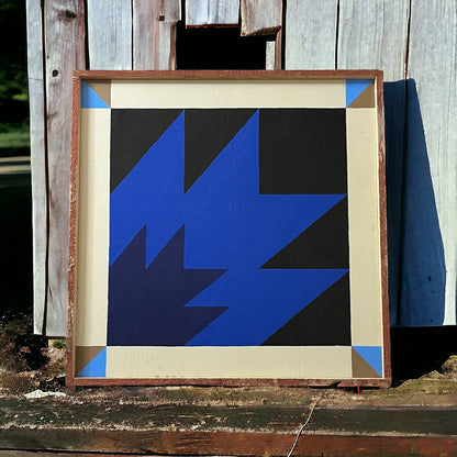 Original Art Barn Quilt Painting in Rustic Barn Wood Frame 21x21"
