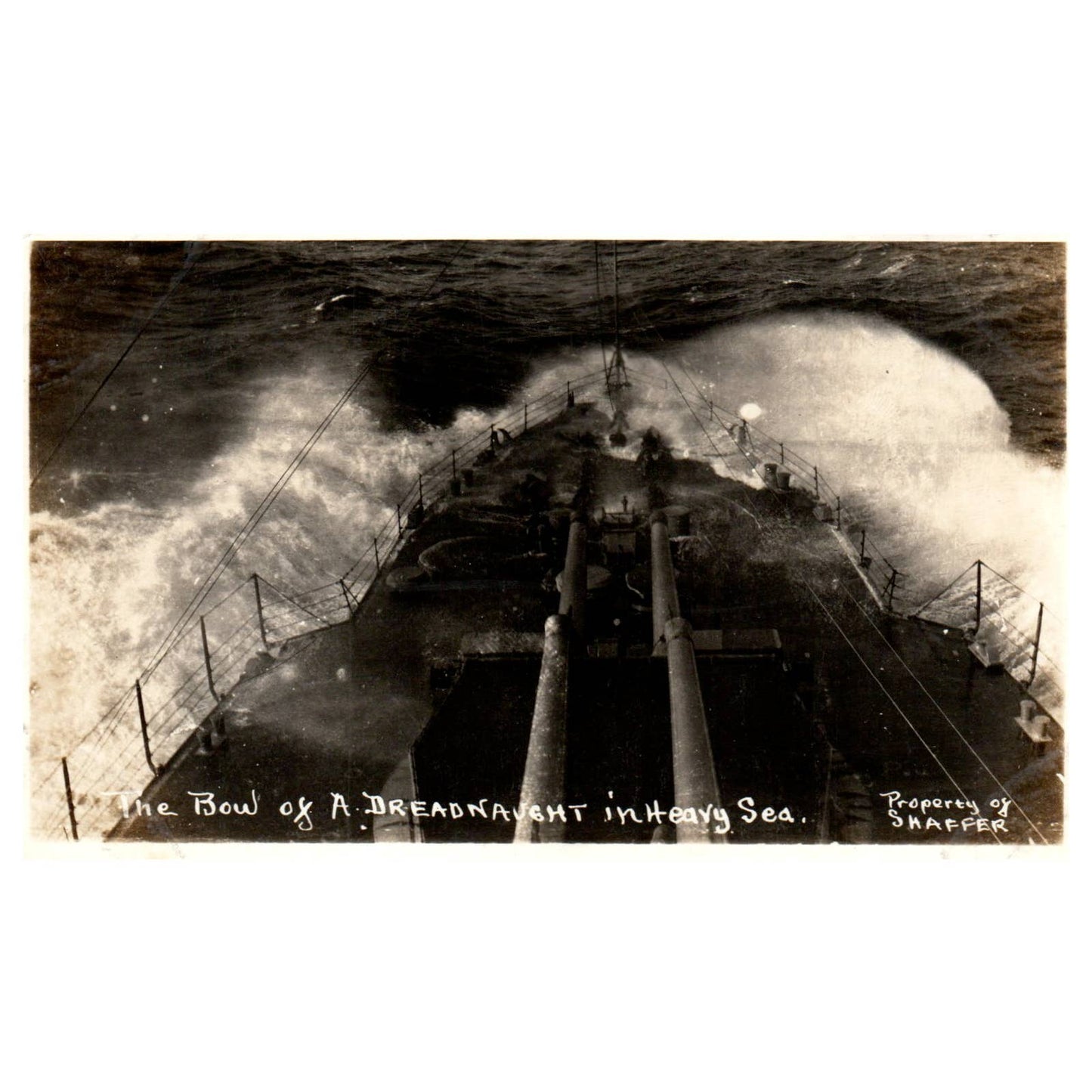 WWI The Bow of a Dreadnaught Heavy Sea - Original Postcard RPPC TJ8-4