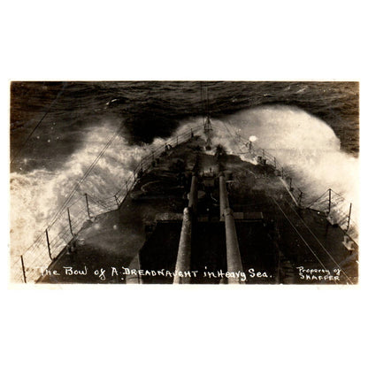 WWI The Bow of a Dreadnaught Heavy Sea - Original Postcard RPPC TJ8-4