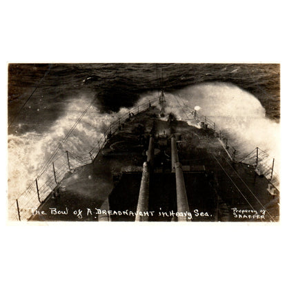 WWI The Bow of a Dreadnaught Heavy Sea - Original Postcard RPPC P3-6