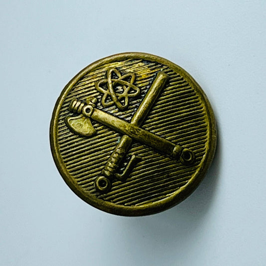 Antique Axe Sword Atomic Symbol Insignia Embossed Brass Button SB5-31