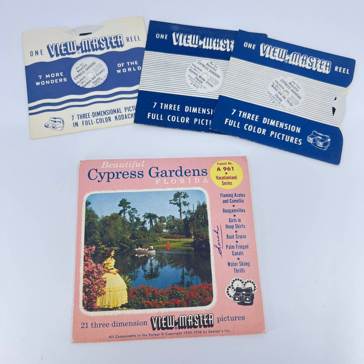 1958 Vacationland Series A 961 Cypress Gardens View Master Reels w/ Sleeve SD2