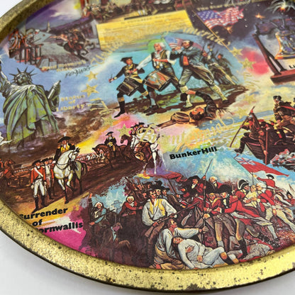 Vintage Black & Gold Metal State Souvenir Plate Tray US Bicentennial 11” TH2-2