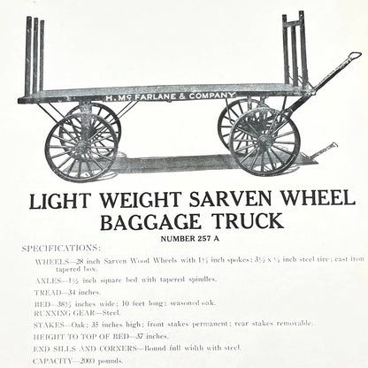 c1900 Light Weight Sarven Wheel Baggage Truck Leaflet McFarlane & Co Chicago AB8