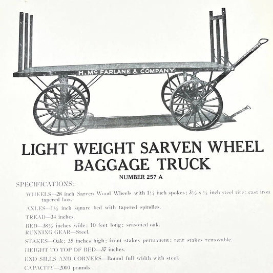 c1900 Light Weight Sarven Wheel Baggage Truck Leaflet McFarlane & Co Chicago AB8