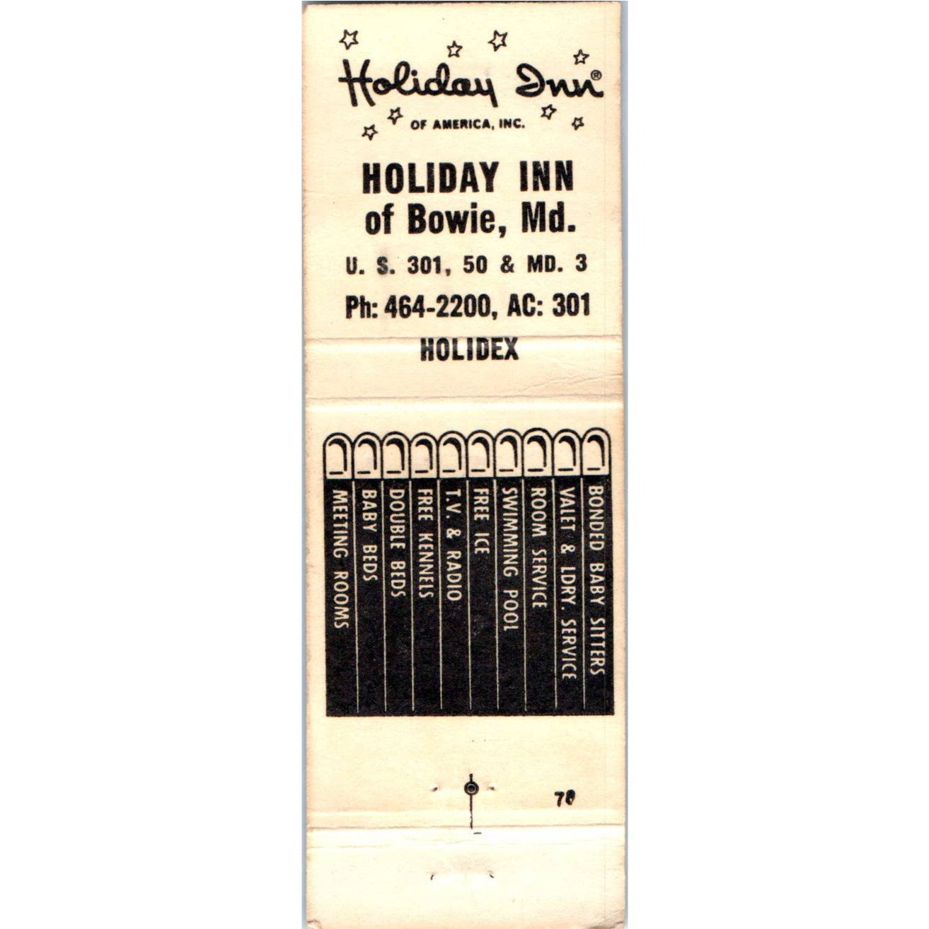Holiday Inn Bowie MD Advertising Matchbook Cover MM9-8