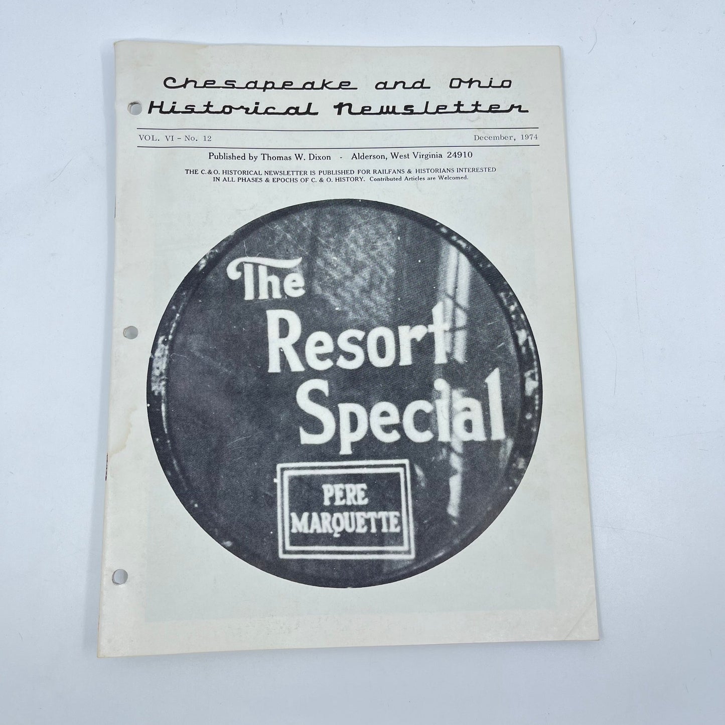 1974 Dec Chesapeake and Ohio Historical Newsletter C&O RR Thomas Dixon WV M1-2