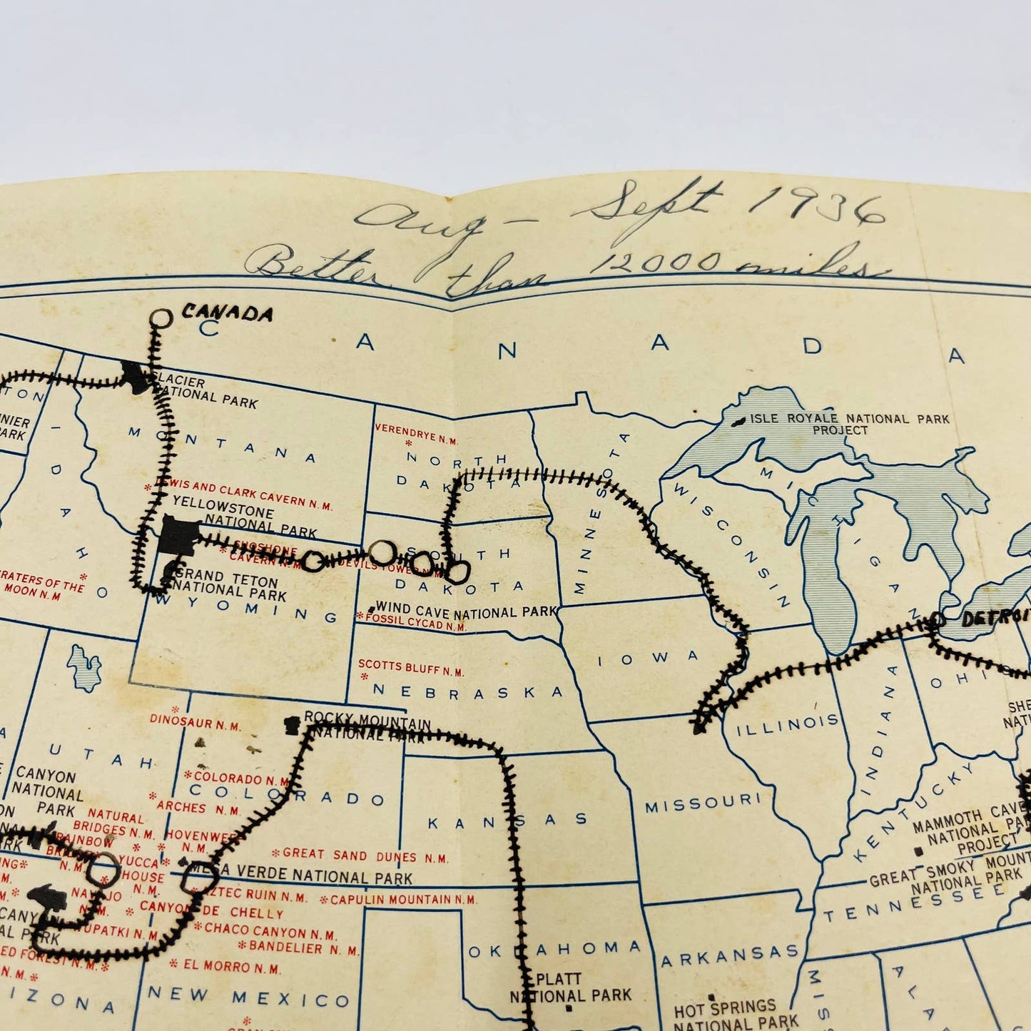 1936 US Map Showing 12000 Mile Trip Benjamin Clarence Naomi Striewig York PA C13