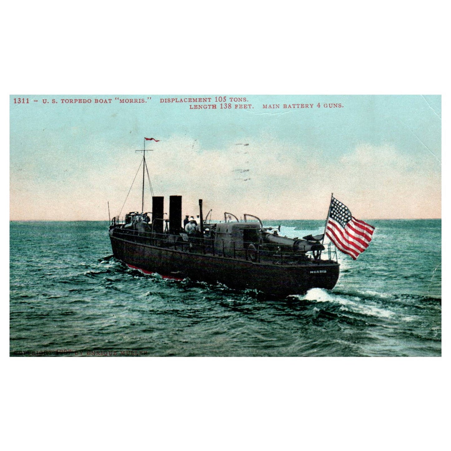 US Torpedo Boat Morris 1917 - Original Postcard TJ8-5