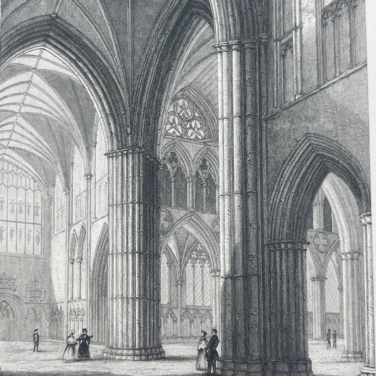 1842 Original Art Engraving Lichfield Cathedral View the North Transept AC6