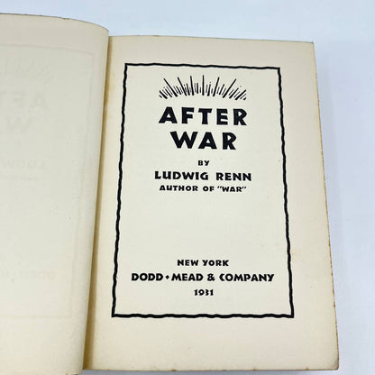 1931 After War Ludwig Renn Hardcover Dust Jacket First Edition TE8