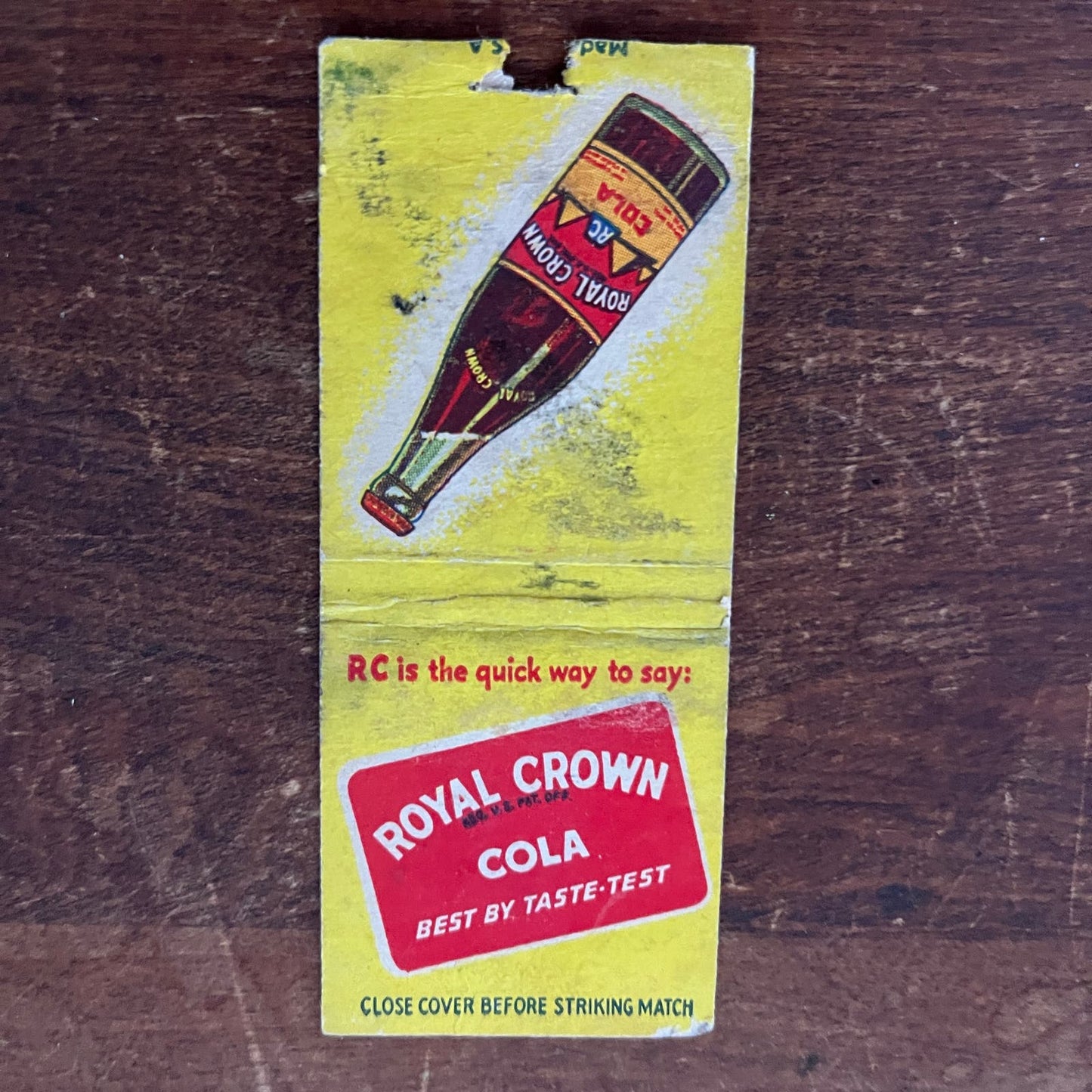 Royal Crown RC Cola Best By Taste Test Advertising Matchbook Cover SB3-M1