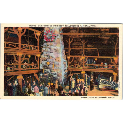 Old Faithful Inn Lobby Yellowstone Park Original Postcard TK1-P14