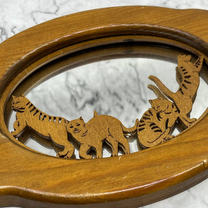 Vintage Kitsch Die Cut Solid Wood Cat Wall Mirror 7x10 TI7