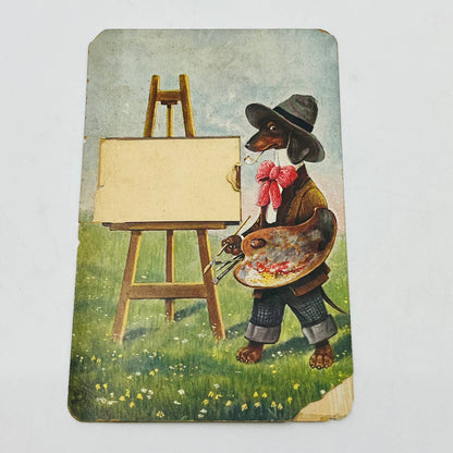 1910s Post Card Anthropomorphic Dachshund Dog Artist Painting Pallet Easel PA7