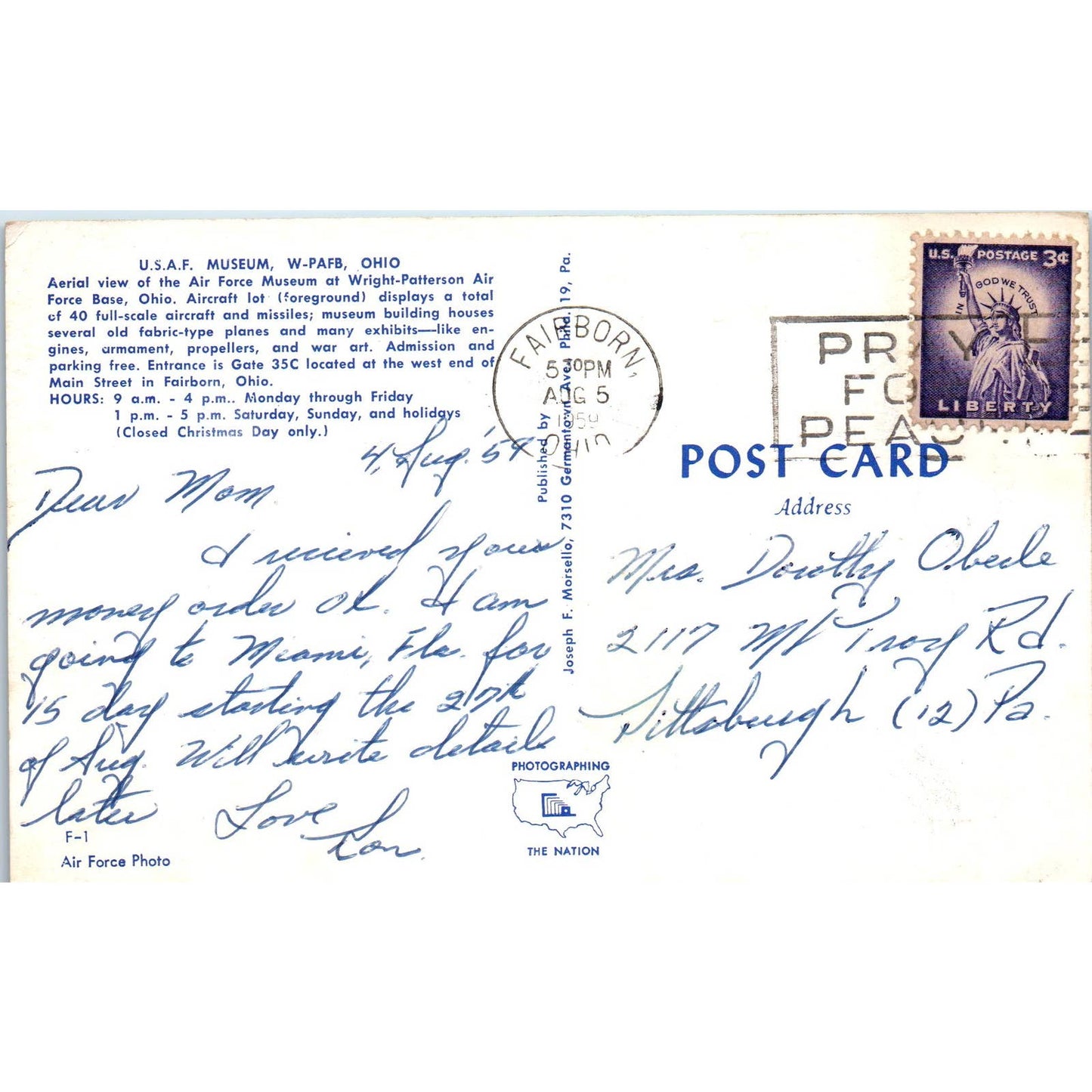 Vintage Postcard U.S.A.F. Museum W-PAFB Fairborn Ohio EA3