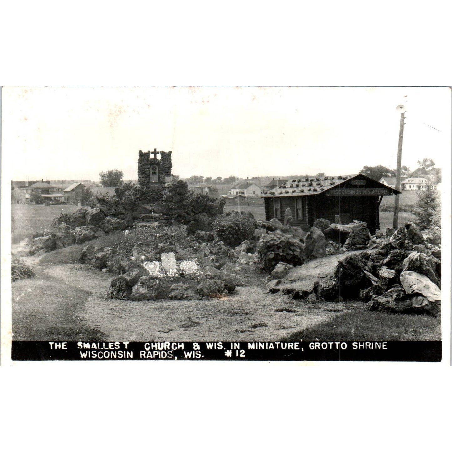 The Smallest Church in WI and Grotto Shrine Wisconsin Rapids Postcard TJ9-P3