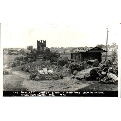 The Smallest Church in WI and Grotto Shrine Wisconsin Rapids Postcard TJ9-P3