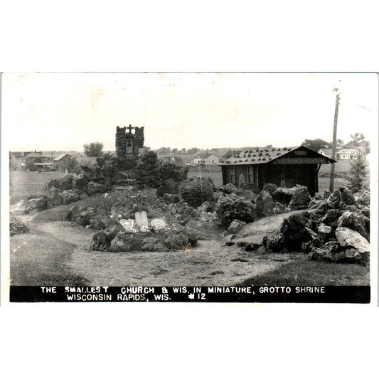 The Smallest Church in WI and Grotto Shrine Wisconsin Rapids Postcard TJ9-P3
