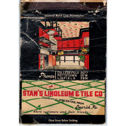 Stan's Linoleum & Tile Co Limerick PA Advertising Matchbook Cover SA1-M5