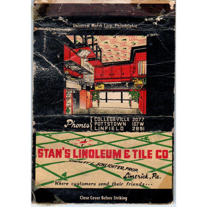 Stan's Linoleum & Tile Co Limerick PA Advertising Matchbook Cover SA6-M5