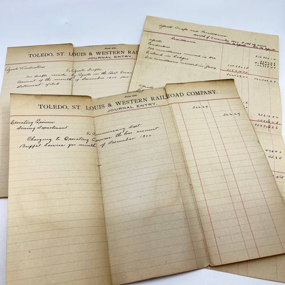 1900 Toledo, St. Louis & Western Railroad Company Journal Entry Lot of 2 AB2-7