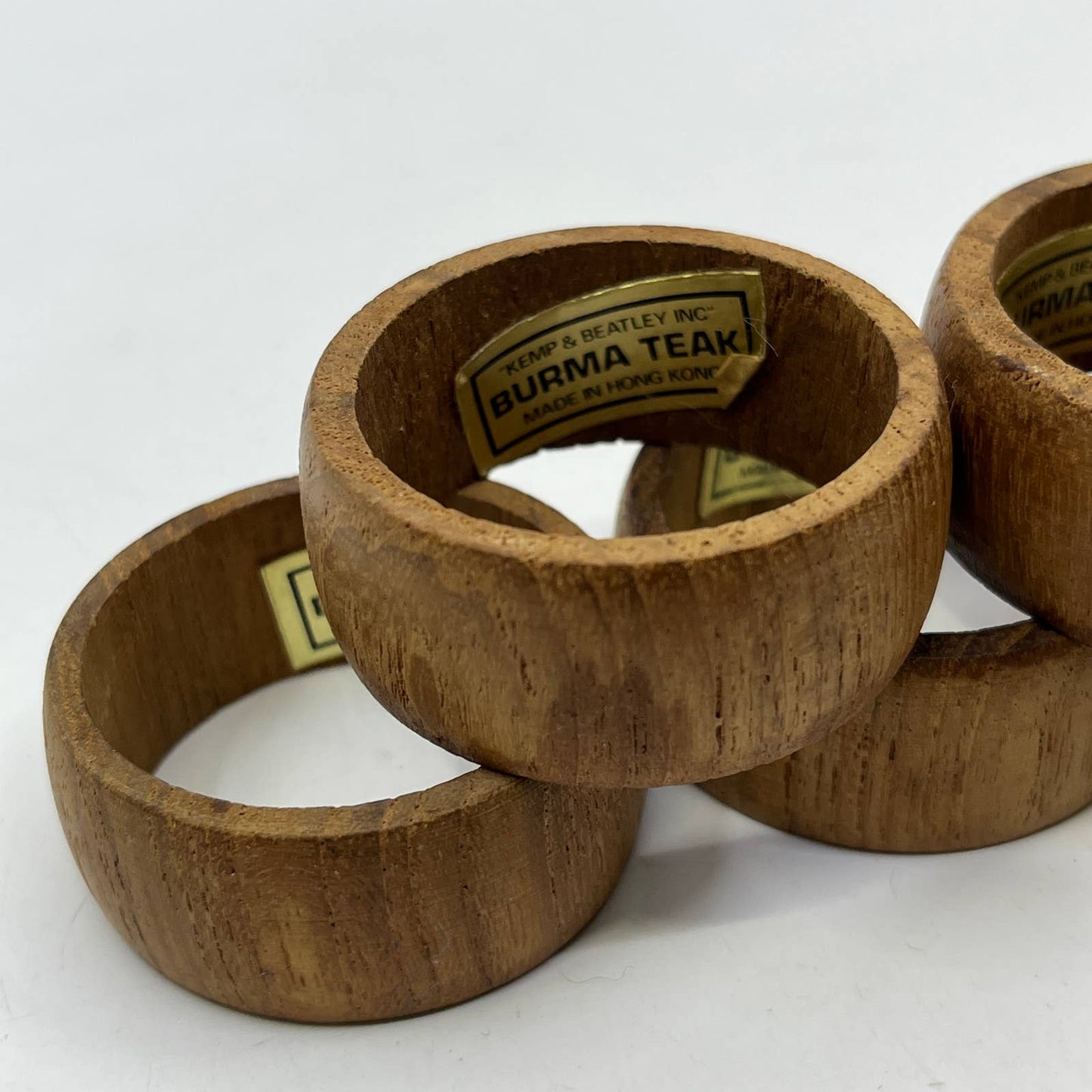 Vintage Kemp & Beatley Burma Teak Wood Ribbed Napkin Rings Set of 5 TI2