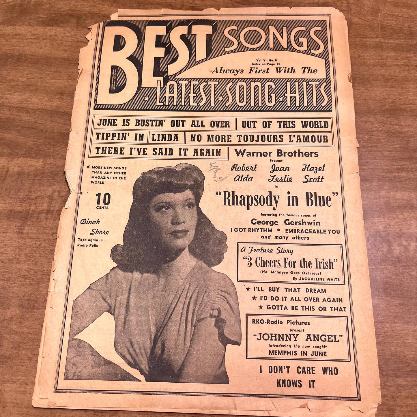 1940s Best Songs Magazine Vol. 5 No. 8 Dinah Shore Gershwin Johnny Angel B3