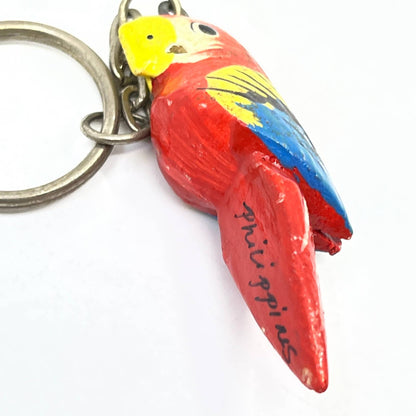 Vintage Key Chain Wooden Hand Carved Painted Parrot Philippines  Keychain SD5