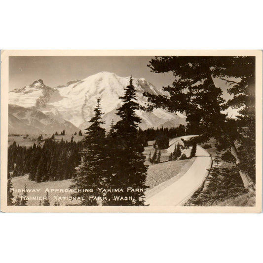 Vtg Postcard RPPC Highway Approaching Yakima Park Rainier Park Washington TD9
