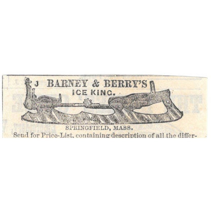 Barney & Berry's Ice King Springfield MA - Ad 1878 Original TJ7-L2-4