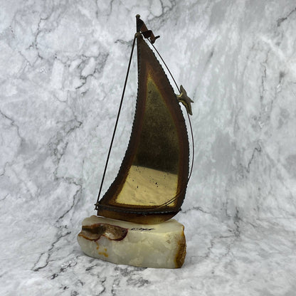 Original MCM John DeMott Brass Sailboat Onyx Brutalist Art Sculpture 10” TJ8