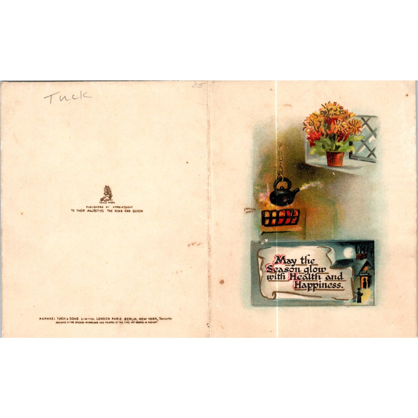 Raphael Tuck Folding Season's Greetings Holiday Card Original Postcard P2-4