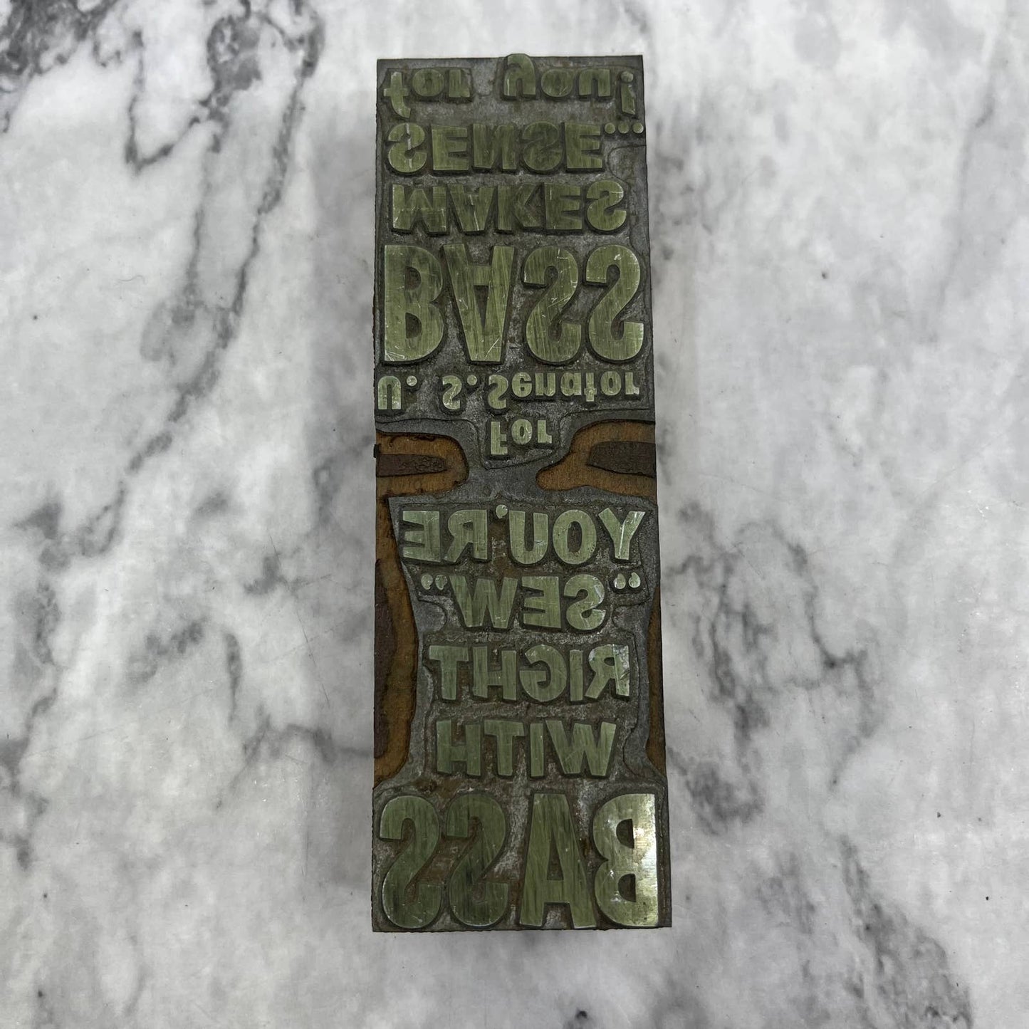 Vintage Letterpress Printers Block Plate Double Sided BASS FOR US SENATE TJ52